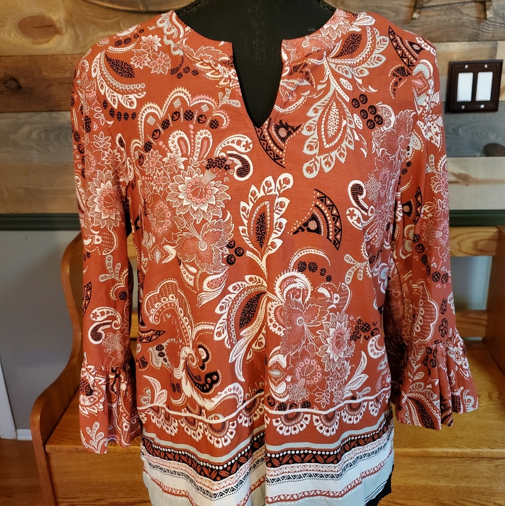 Ann Taylor Factory Paisley Flounce Sleeve Top - Picture 3 of 7